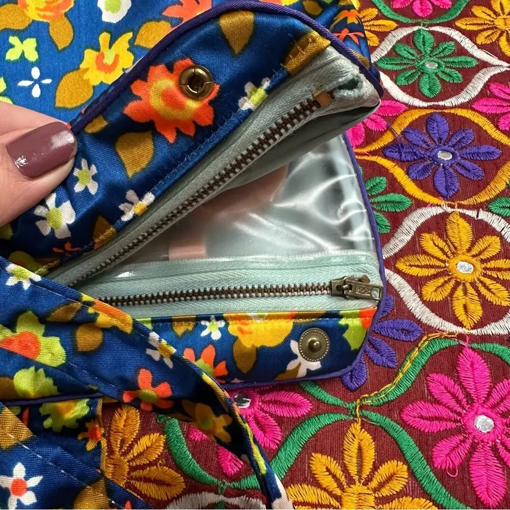 Vintage 60's Celebrity Satin Floral Retro Weekend Toiletry Travel Kit with Jars